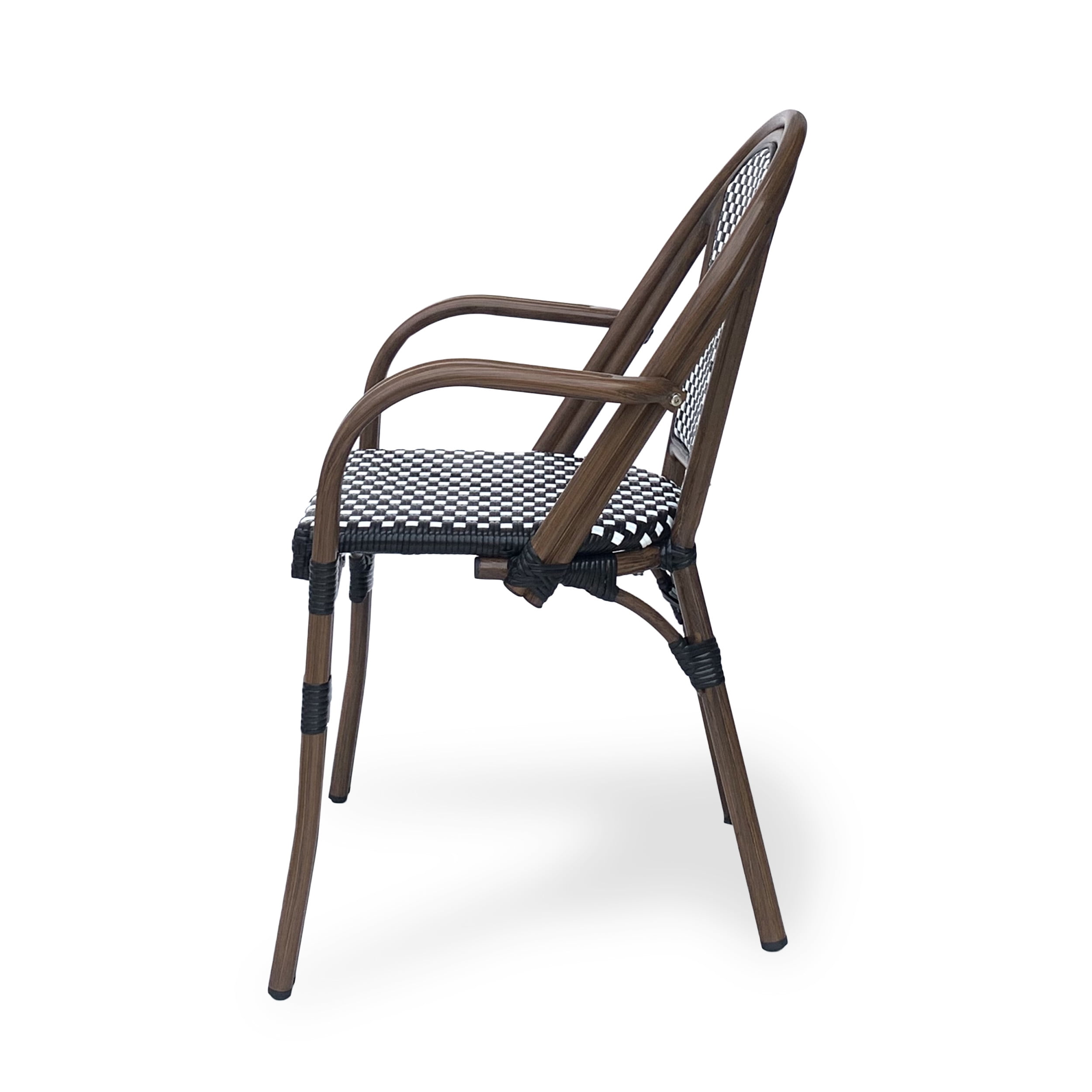 Cecil Aluminum and Wicker Outdoor French Bistro Chairs, Set of 4, Black, White, and Brown Wood