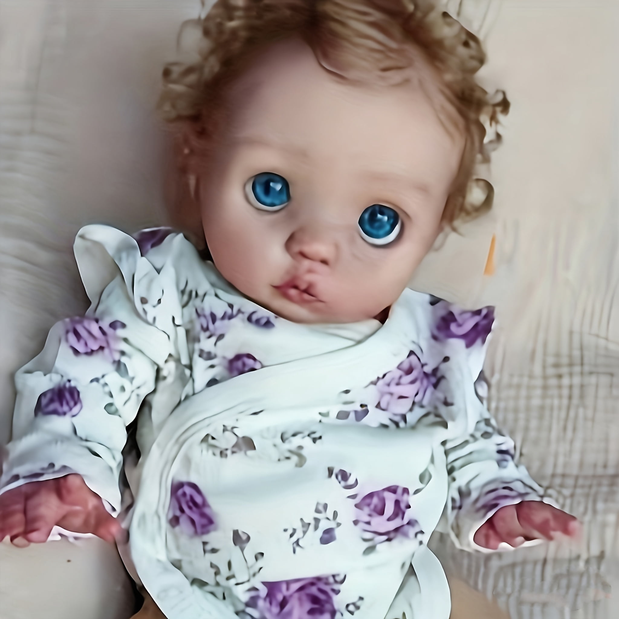 16 Inch Realistic Reborn Baby Doll, Cute Big Eyes Curly Hair Toddler Doll, Lifelike Soft Vinyl Baby Doll Gift For Girls