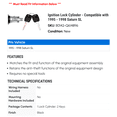 thumbnail image 2 of Ignition Lock Cylinder - Compatible with 1995 - 1998 Saturn SL 1996 1997, 2 of 2