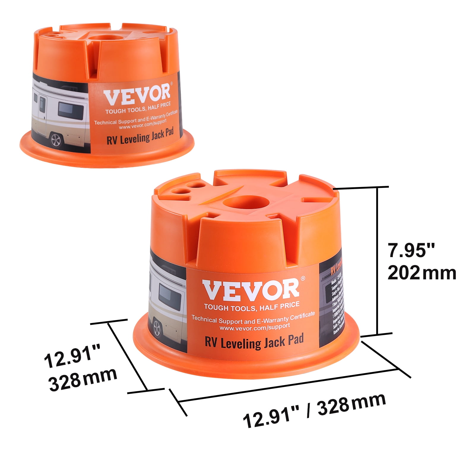 VEVOR Trailer Jack Block,2000 lbs Capacity per RV Leveling Block, High-quality Polypropylene RV Camper Stabilizer Blocks, RV Travel Accessories Use for Any Tongue Jack, Post, Foot, 5th Wheels, 2-Pack