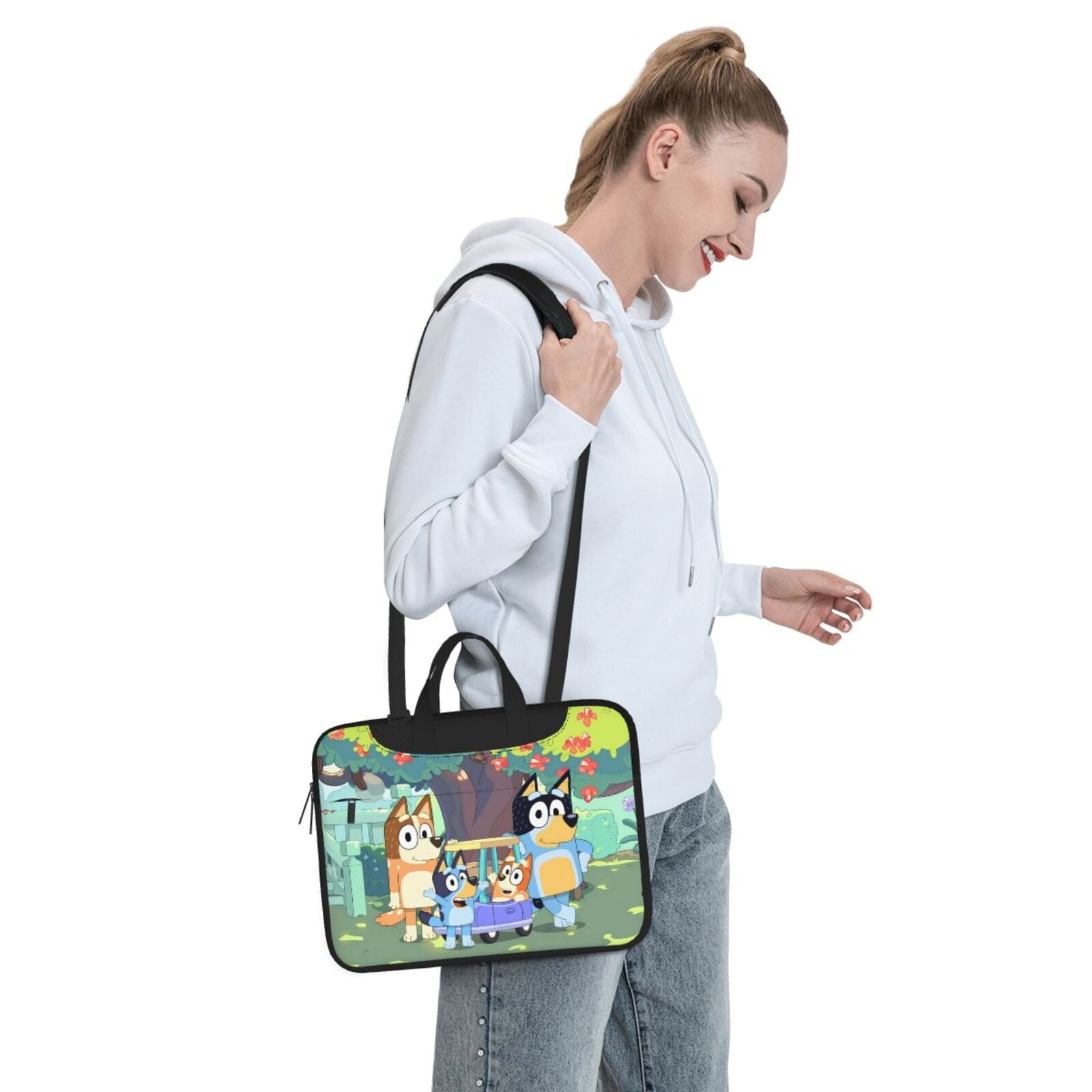 Kowoue Bluey Pattern Ultra-Thin Laptop Bag – Lightweight Shoulder Briefcase with Carry Handle, and Adjustable Strap, Fits 13-15.6-inch Laptops