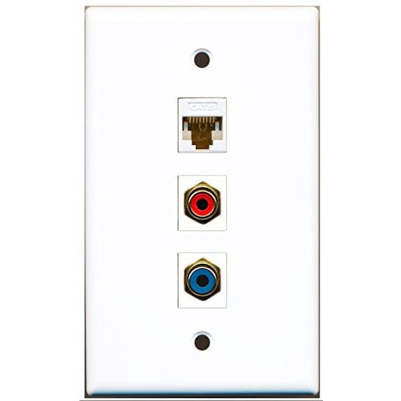 RiteAV - 1 Port RCA Red and 1 Port RCA Blue and 1 Port Cat6 Ethernet White Wall Plate