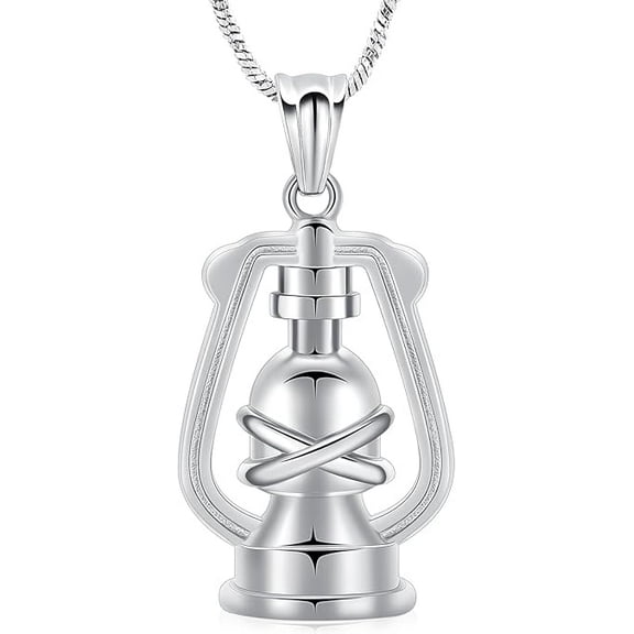 Vintage-Style Oil Lamp Urn Necklace for Ashes Cremation Lantern Urn Pendant Necklace for Ashes Stainless Steel Memorial Keepsake Urn Necklace
