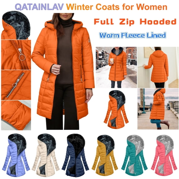 QATAINLAV Womens Winter Coats Fuzzy Sherpa Fleece Lined Puffer Jackets Thermal Warm Thicken Hooded Quilted Jacket Blue S