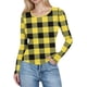 thumbnail image 3 of RKSTN Women's Long Sleeve Ribbed Knitted Shirts Oversized Crewneck Plaid Print Slim T Shirts Top Womens Casual Plus Size Round Neck Checkered Printed Stretch Loose Comfy Tee Fall Spring Clothes, 3 of 8