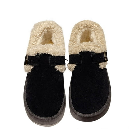 

Penkiiy Winter Flat Boots Warm Durable Shoes Casual Fashion Fur Lining Ankle Snow Boots Loafer Flats Platform Thick Plush Shoes for Women 40 Black