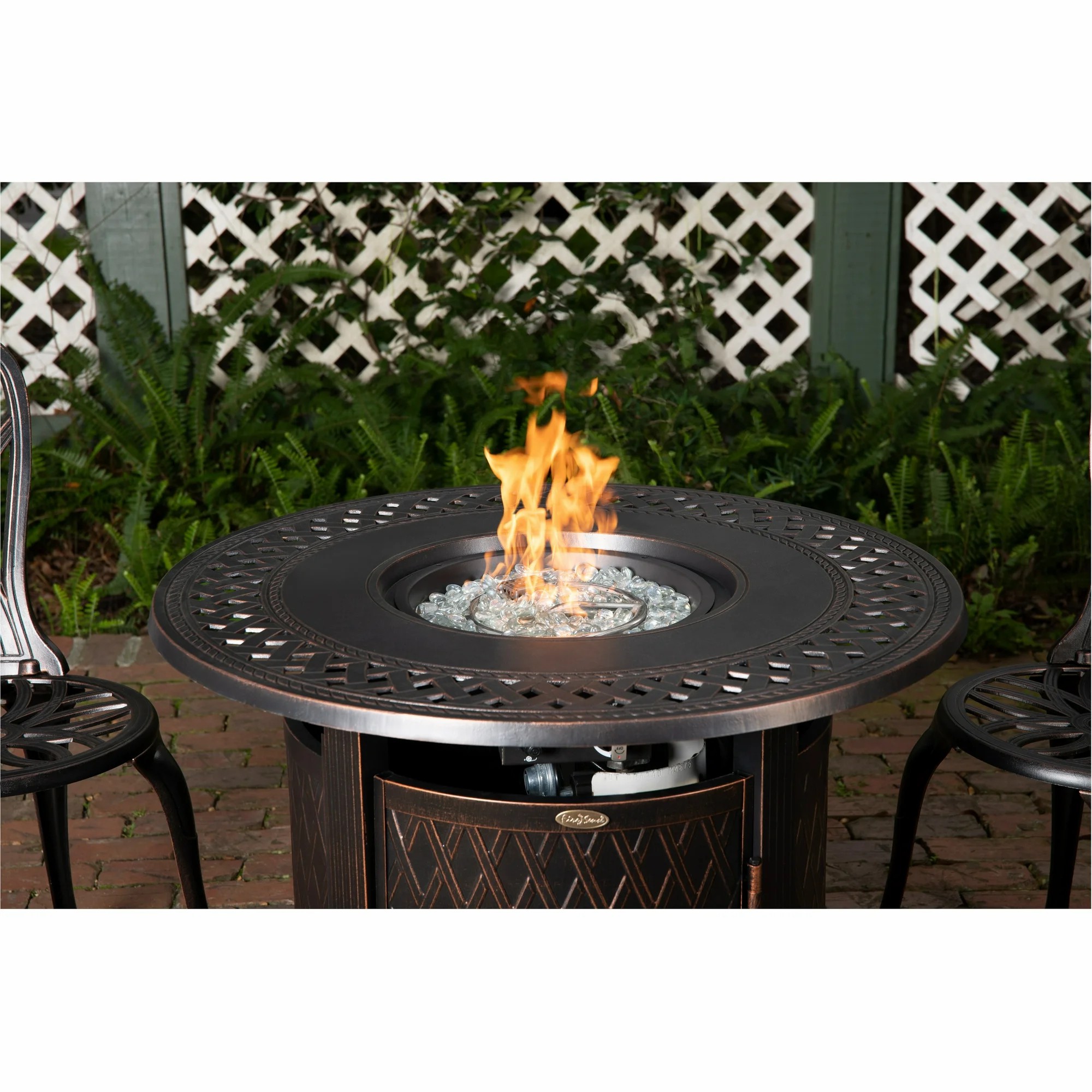 Vulcan Wagner Woven Aluminum Gas Fire Pit Table with Fire Bowl Lid – Bronze Finish – Round – 34"