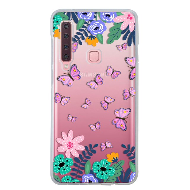 Funda para Galaxy A9 2018 Mariposas y Flores Uso Rudo, InstaCase Protector para Galaxy A9 2018 Antigolpes, Case Mariposas y Flores