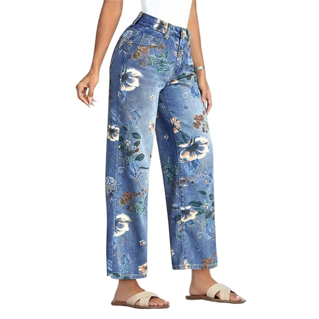 Pantalones Anchos con Estampado Floral para Mujer, Modernos, de Tiro Medio, Bohemios, Hasta el Tobillo, Bonitos. XL