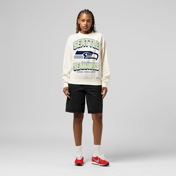 Women's  Mitchell & Ness  Cream Seattle Seahawks Tonal Arch Sweatshirt
