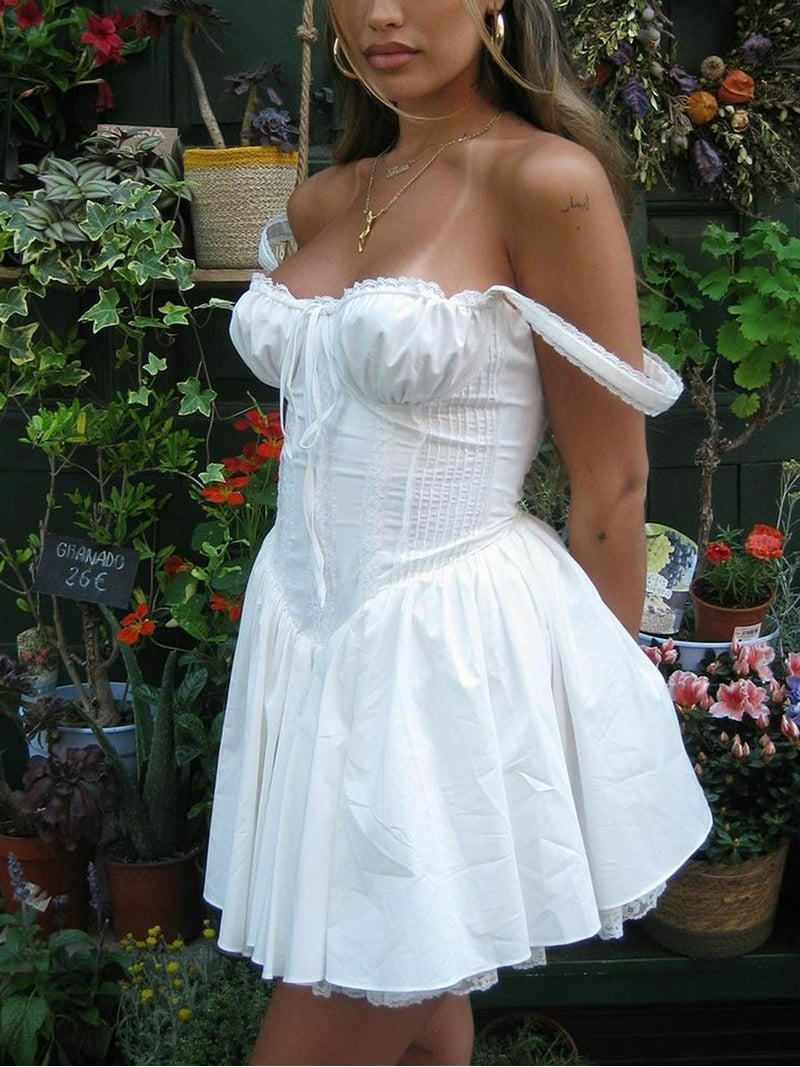 white christmas dresses Halle Corset Ruffle A-Line Floral Formal Dress
