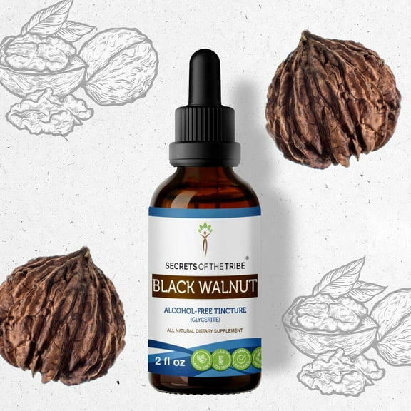 Secrets Of The Tribe Black Walnut Tincture Dietary Supplement, Natural Herbal Extract for Intestinal Health Support, Black Walnut (Juglans nigra) Dried Hull, Alcohol-Free Extract, Drops 2 oz