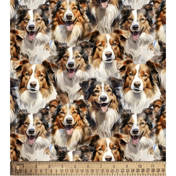 Cotton Collies Dogs Puppies Animals Pets Cotton Fabric Print by the Yard D759.69