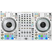 Pioneer DJ DDJ FLX10 Limited Edition 4-Channel DJ Controller for rekordbox and Serato - White Bundle with Laptop Stand, Gearlux Headphones, and Austin Bazaar Polishing Cloth