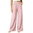 thumbnail image 2 of Ynynloco 100%Cotton Wide Leg Pants for Women Flowy Palazzo Drawstring Elastic Waist Trousers with Pockets Vacation Clothes, 2 of 7