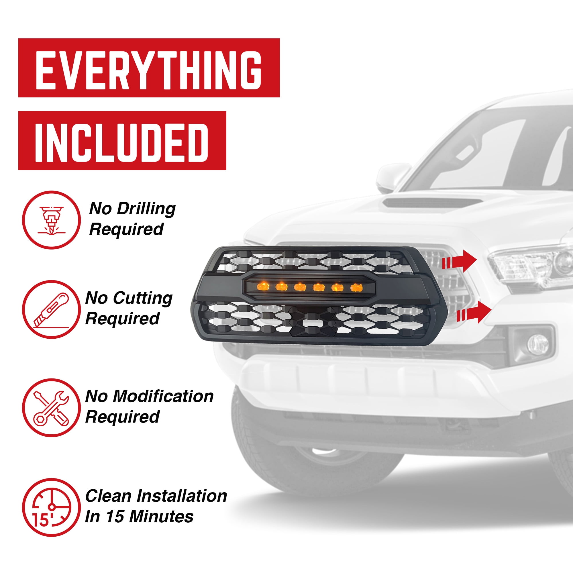 AMERICAN MODIFIED Pro Grille w/ Off Road Lights for 2016-23 Tacoma, Black