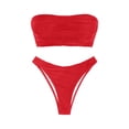 thumbnail image 4 of QURATI Swimwear Ruched Two Piece Bikini: High Waisted Thong Style Vacation Swimwear Set Red M, 4 of 6