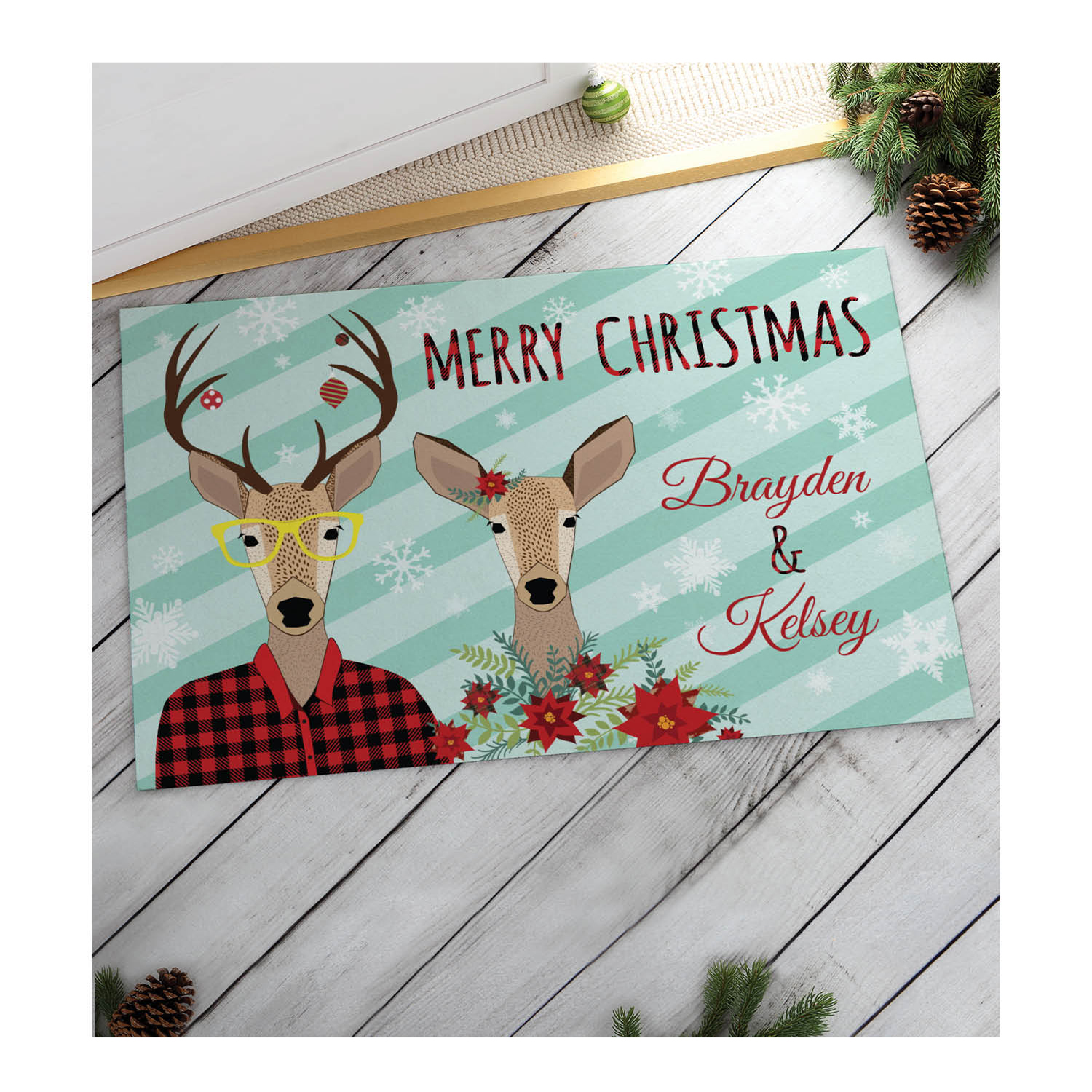 Reindeer Couple Personalized Doormat
