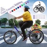Lilypelle 24 Adult Tricycle Folding Tricycle 3 Wheel Bikes 7 Speed Trikes with Shopping Basket for Seniors Adult,Black