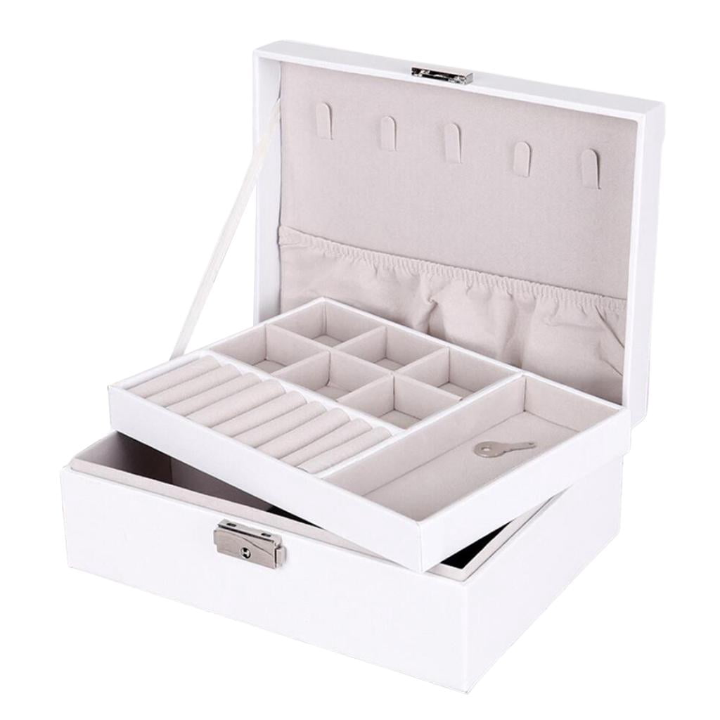 Jewelry Box Organizer Case Dual Layer PU Leather for Rings Necklace Earrings Storage Gift for Women