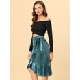 thumbnail image 3 of INSPIRE CHIC Falda Asimétrica Cruzada De Terciopelo Con Lazo Lateral Y Volante Dividido Para Mujer Azul M, 3 of 5
