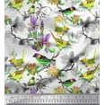 thumbnail image 1 of Soimoi Moss Georgette Fabric Floral & Sparrow Bird Printed Craft Fabric by The Yard 42 Inch Wide, 1 of 3