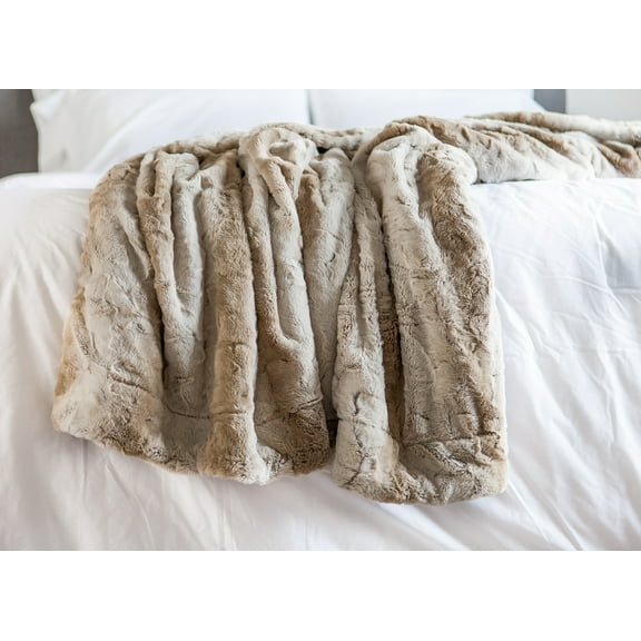 Chanasya Super Soft Fuzzy Fur Elegant Throw Blanket | Faux Fur Falling Leaf Pattern With Fluffy Plush Sherpa Cozy Warm Brown Blanket for Bed Couch Living Bed Room - Queen - Coffee and White