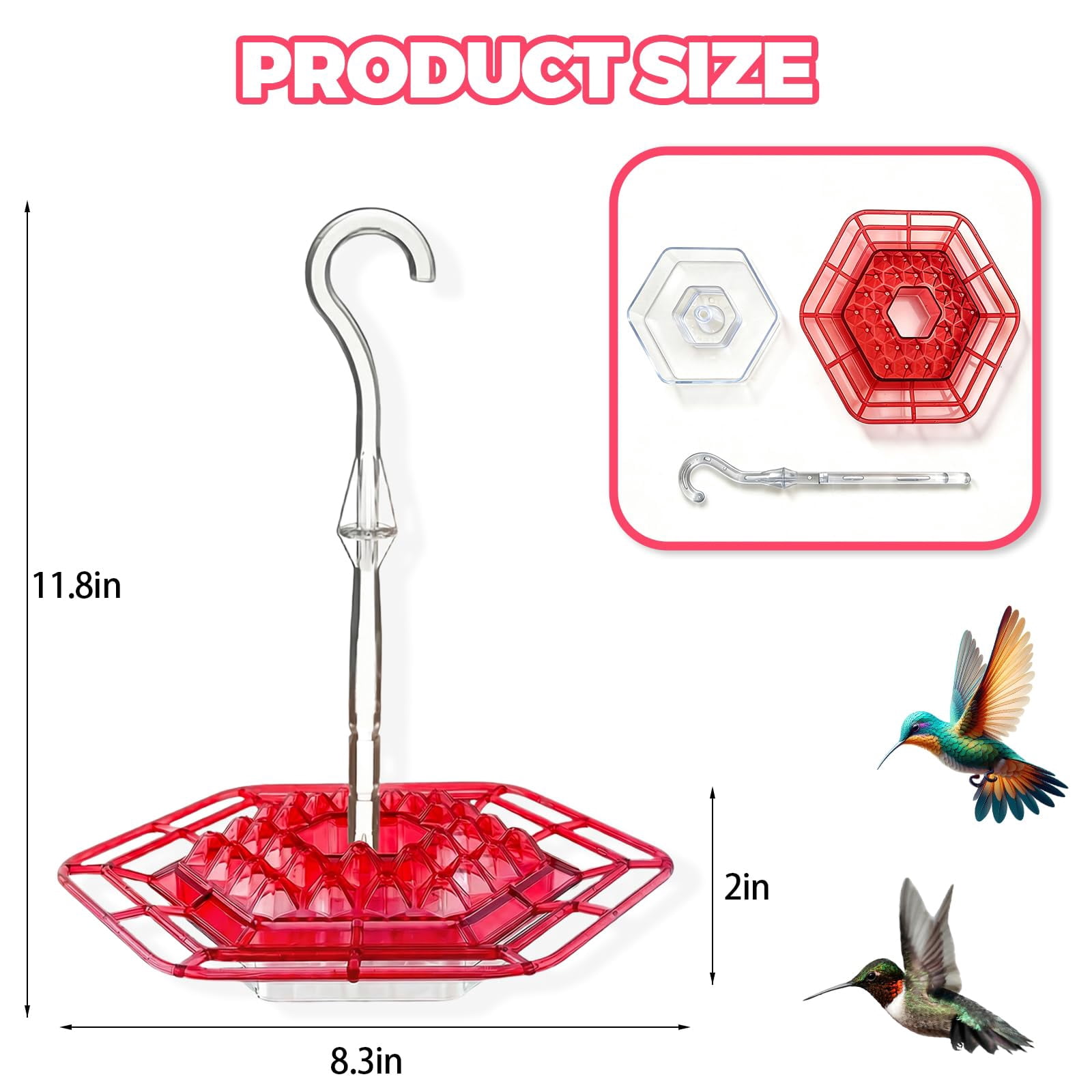 2 Pack Hummingbird Feeders for Outdoors Hanging with 30 Feeding Ports Saucer Humming Bird Feeder with Integrated Ant Moat Bee-Proof Leak-Proof No Drip, Easy Cleaning and Refill
