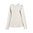 thumbnail image 3 of Arvbitana Women Solid Color T-shirt Long Sleeve Irregular Neck Hollowed Shirt Spring Summer Slim Fit Blouses Basic Tee for Casual Daily, 3 of 7