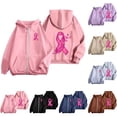 thumbnail image 2 of Womens Fall Zip Up Hoodies Breast Cancer Awareness SweatshirtsSurvivor Support Shirts Women, Drawstring, Pink Ribbon Print Long Sleeve Winter Comfy Track Jackets with Pocket Pink 3XL, 2 of 7