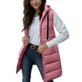thumbnail image 3 of larppty Long Puffer Vest for Women with Hood Lightweight Sleeveless Down Vest for Spring, Fall & Winter (Pink, L), 3 of 7