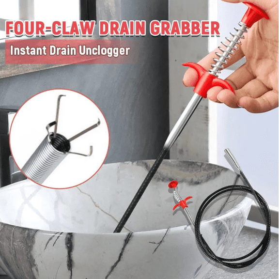 Drain Clog Remover Tool, Flexible Grabber Claw, Drain Clog Remover Tool, Bendable Four Claw Series, Stainless Steel Wire, Kitchen Bathroom Sink Cleaning, 1 Pack