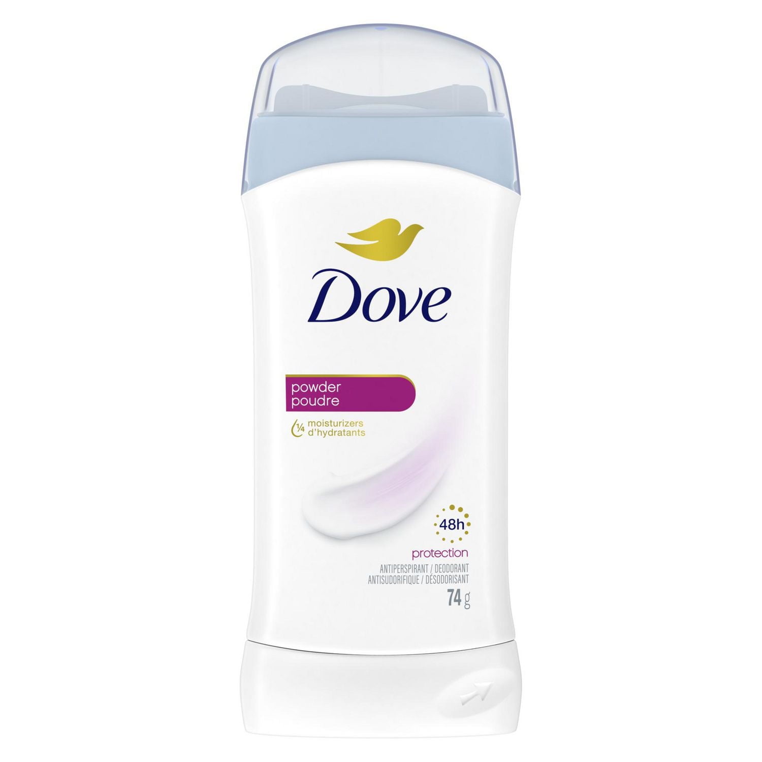 Dove Bâton antisudorifique Poudre, pour Femmes, Protection contre la transpiration et les odeurs des aisselles pendant 48 heures, 74g