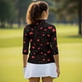 thumbnail image 5 of Uorisanigo Red Heart Women's 3/4 Sleeve Golf Top with Zipper Comfortable Breathable Women's Dry-Fit Golf Polo Shirts Polyester Spandex Fabric Fashionable Workout Tops Size XL, 5 of 7