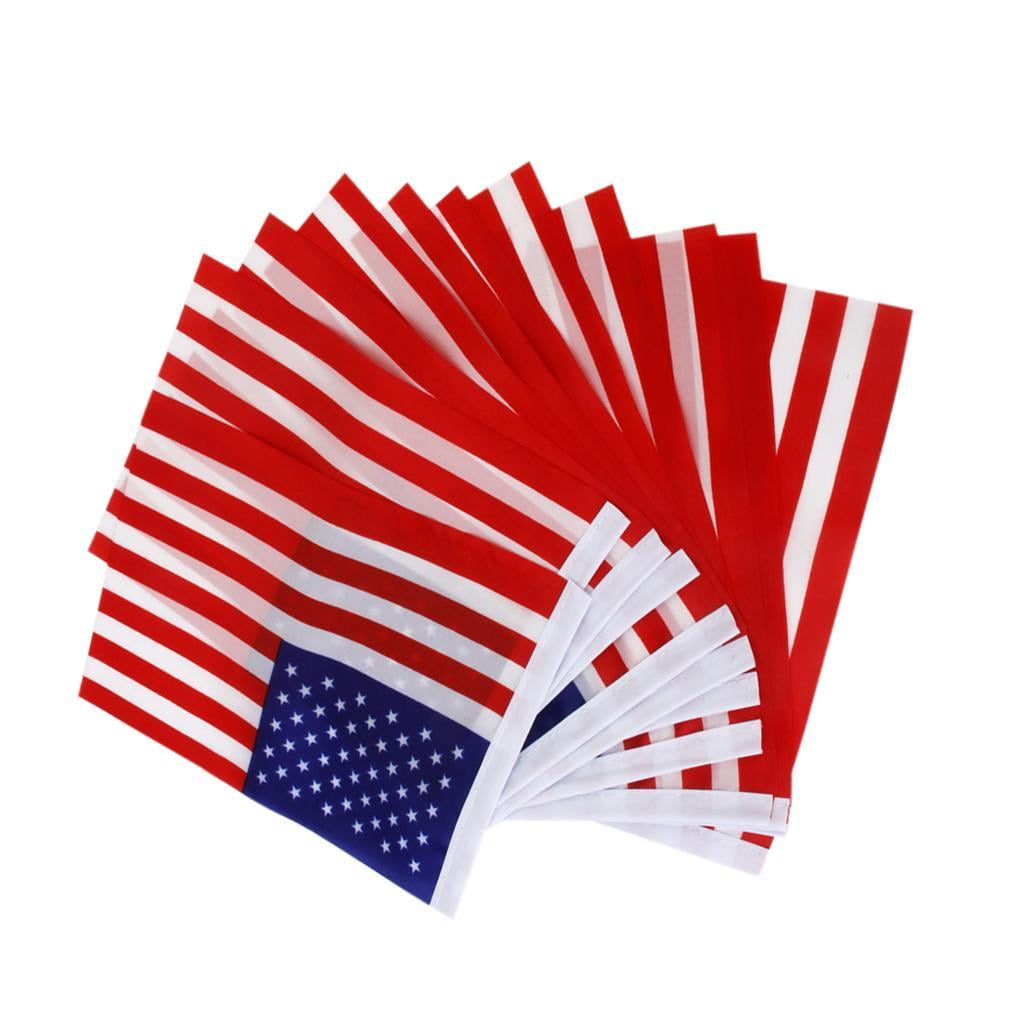 12PCs American US USA National Hand Waving Flags Small Banner 4inx6in & Poles 