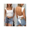 thumbnail image 2 of vera natura Women Crop Tank Tops Solid Color Back Tie-Up Backless Casual Vests Summer Sleeveless Tops Streetwear, 2 of 8
