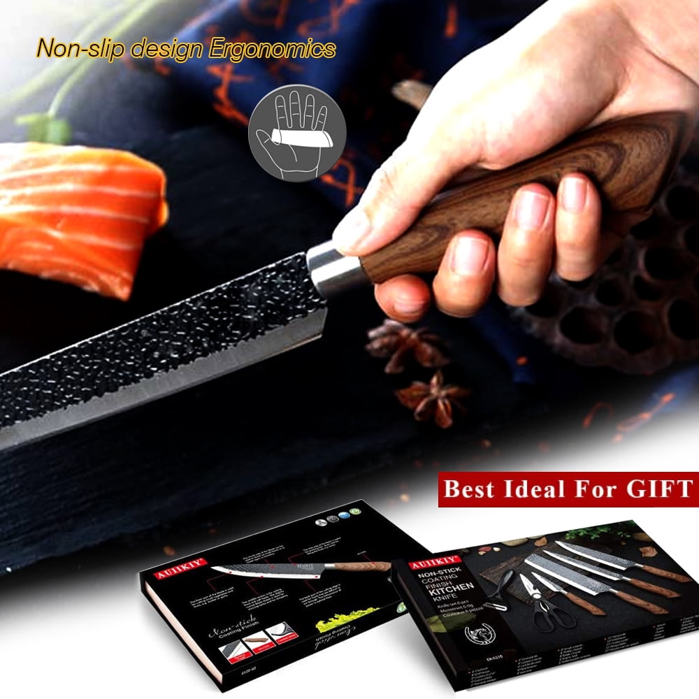 Kitchen Chef Knife Knives Set Stainless Steel Forged Knife Nakiri Scissors Ceramic Peeler Slicer Paring Knife with Gift Case + 4 in 1 Knife sharpener