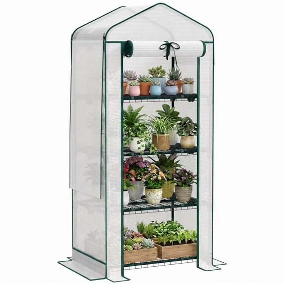 Alvantor Greenhouse 4-Tier Portable Mini Greenhouse with Screen Roof & PE Cover White/27.6"x19.7"x62.2"