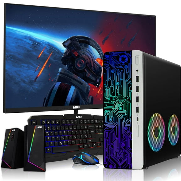 Restored HP G4 Desktop Computer PC AMD Pro A10-9700 R7,8GB RAM,256GB SSD,27 Inch Monitor,RGB Speaker,RGB Keyboard with AI-Enabled Copilot Key,Mouse,2X ARGB Fan WiFi,Windows 11 Pro