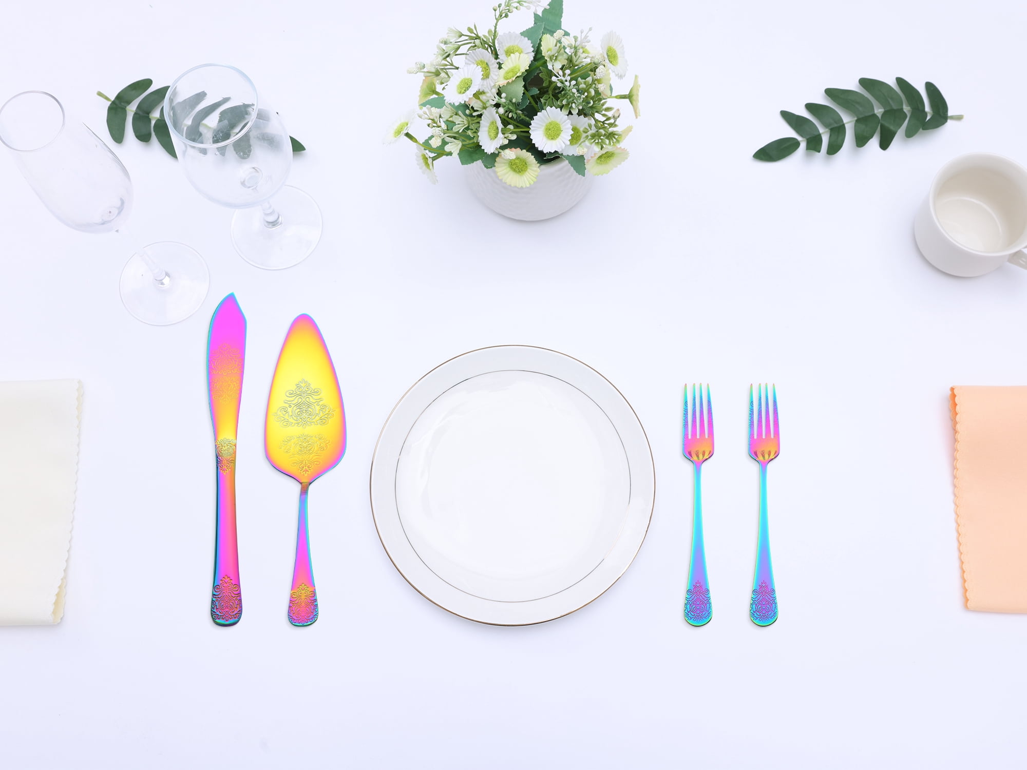 Unique Bargains Stainless Steel Silverware Set with Pie Spatula 4 Piece Colorful