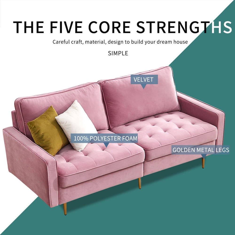 Kepooman Mid-Century Modern Velvet Fabric Loveseat Sofa Couch Bed for Living Room Furniture, 71 inches, Pink Kepooman Mid-Century Modern Velvet Fabric Loveseat Sofa Couch Bed for Living Room Furniture, 71 inches, Pink