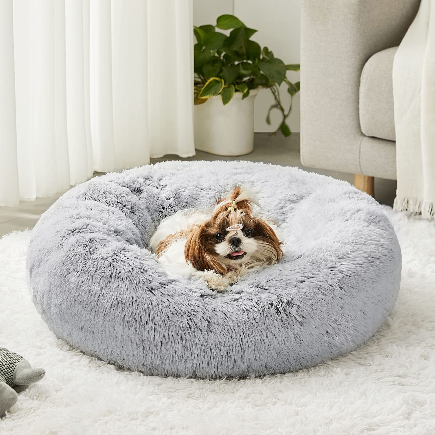 Elegant Choise 23.6 inch Dog Bed Round Soft Plush Pet Bed for