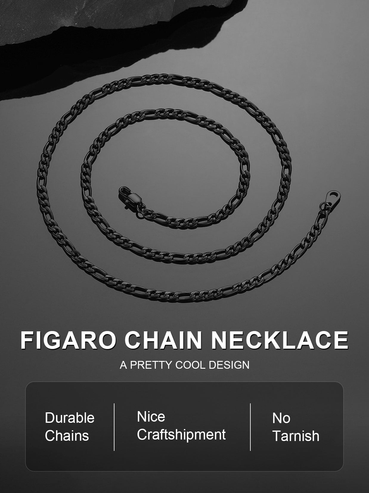 ChainsProMax Men 3mm Figaro Chain Necklace 316L Stainless Steel Black Necklace Jewelry Gift for Men Women Fathers Mothers Day