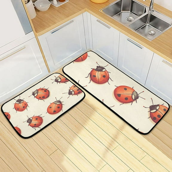 Cartoon Cute Ladybugs Kitchen Mat Set of 2 Cushioned Non Slip Rugs for Bedroom Floor Runner Mats