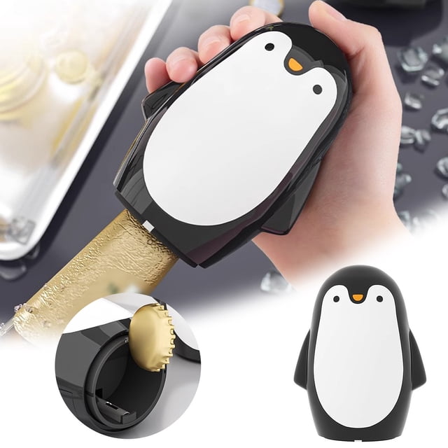Ensemble 1 Ouvre-Bouteille Portable en Forme de Pingouin Automatique en Acier Inoxydable pour Maison Bar Camping