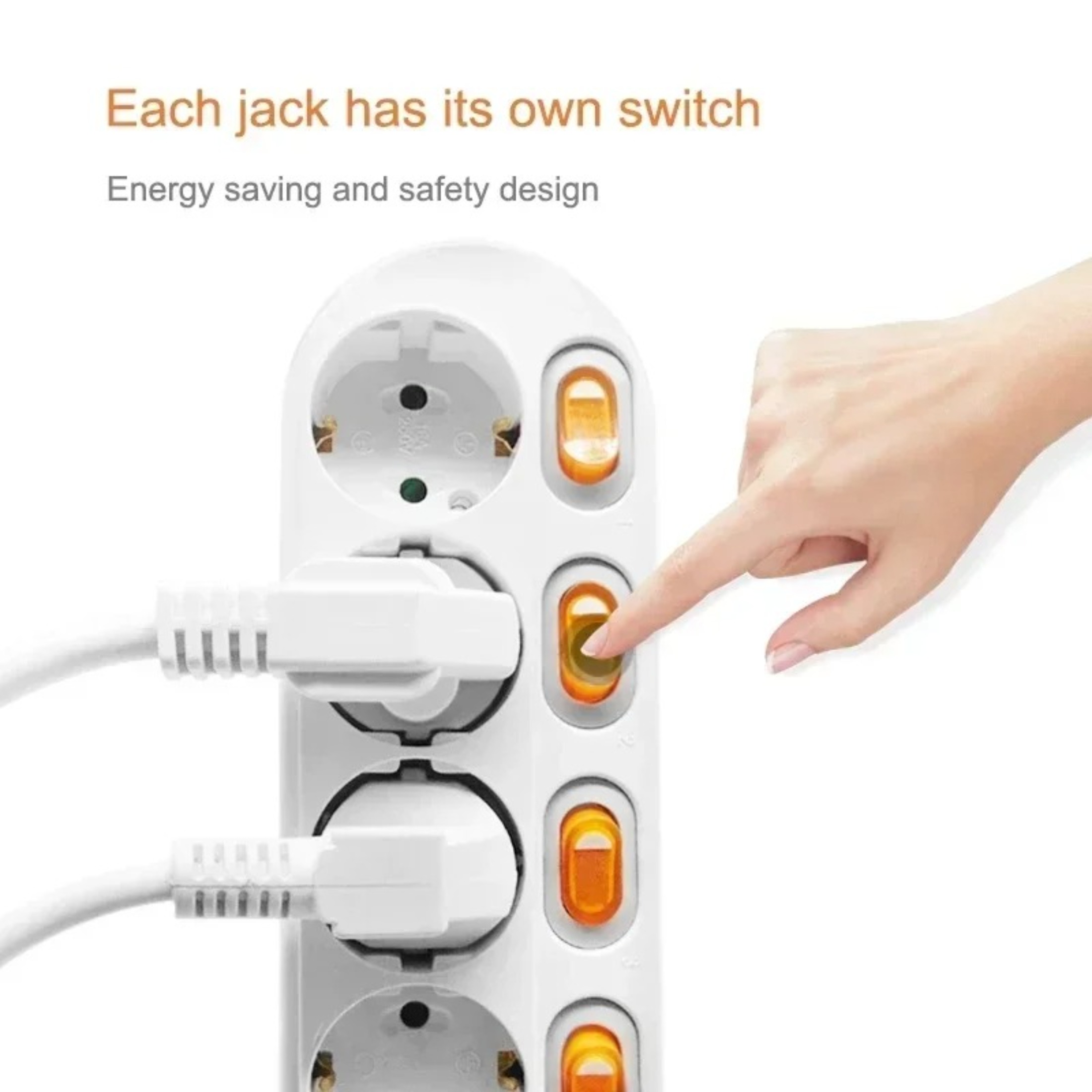 Melery Power Strip Surge Protection EU Plug Way Outlets Electrical Extension 16A Socket Independent Control Switches 1.5/2m Cord