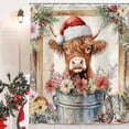 thumbnail image 5 of Christmas Funny Highland Cow Shower Curtain for Bathroom Decor Western Winter Rustic Cute Farmhouse Bull Pink Floral Country Flower Plant Printed Fabric Shower Curtain with 12 PC Hooks 70x70in, 5 of 5