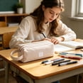 thumbnail image 4 of Double Layer Large Capacity Pencil Case Portable Cloth Pencil Bag With Handle Stationery Organizer With Double Zipper, 4 of 7