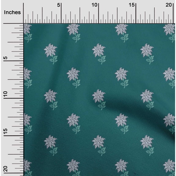 oneOone Organic Cotton Poplin Twill Fabric Leaves & Floral Block Print Sewing Fabric BTY 42 Inch Wide