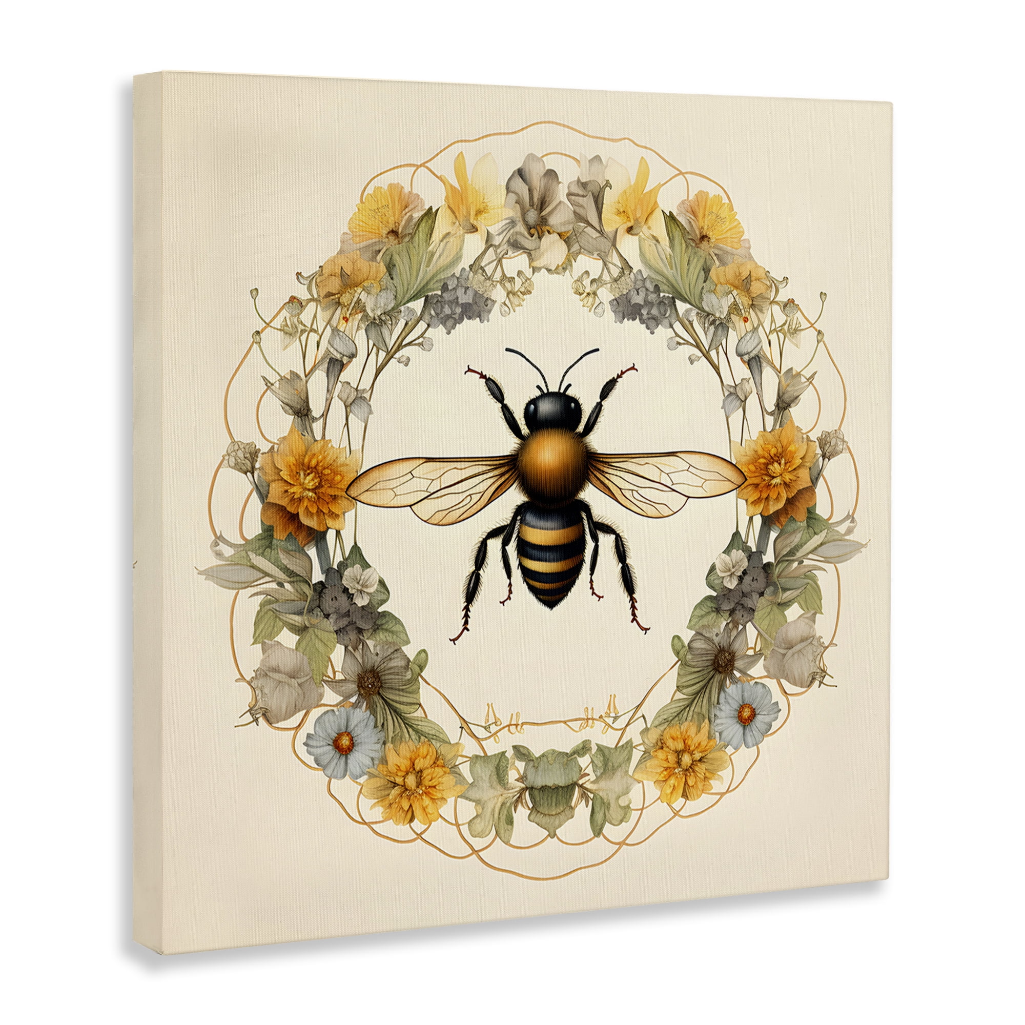Stupell Industries Cottage Bee Wreath Animals & Insects Painting Gallery Wrapped Canvas Art Print Wall Art, 36 x 36